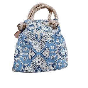 Donna Dixon heavy rope handle tote bag  blue/white